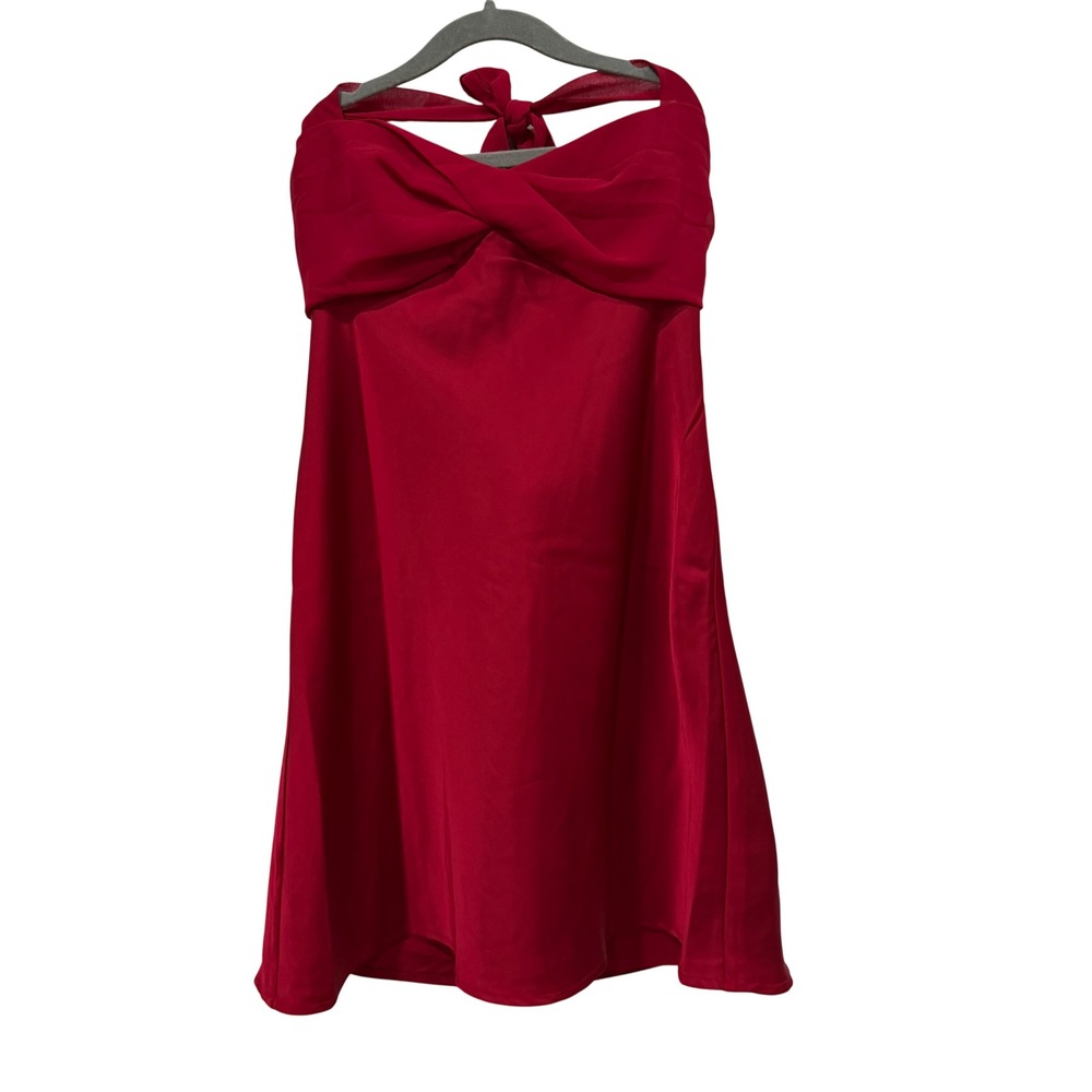 Showpo Flynn Mini Dress Wine Red Satin Halter Sweetheart Neck Size 2 SD25090078